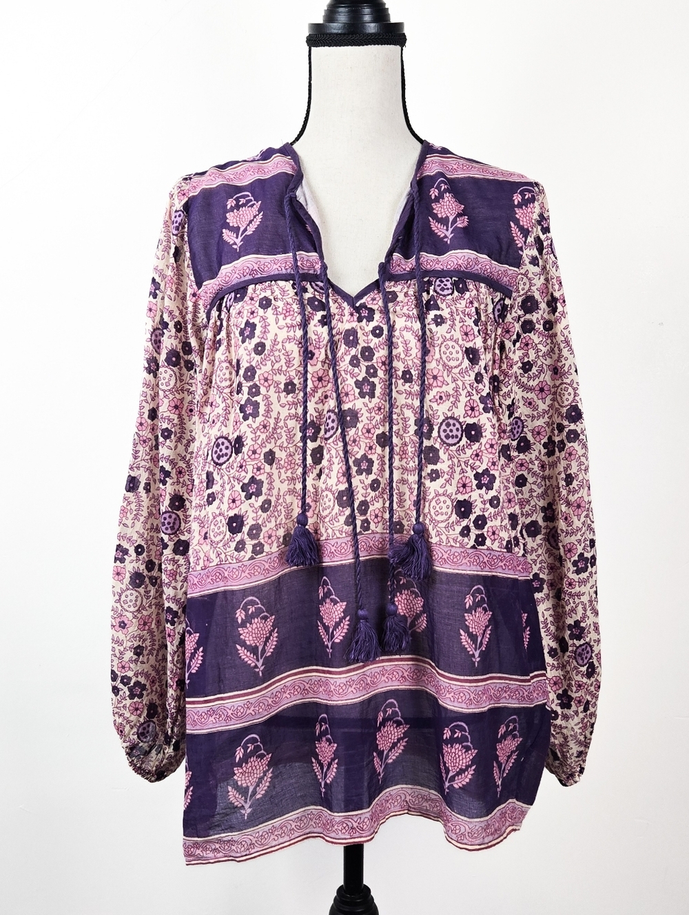 EUC Blue Boheme Pushkar Cotton Floral Blouse, Violet